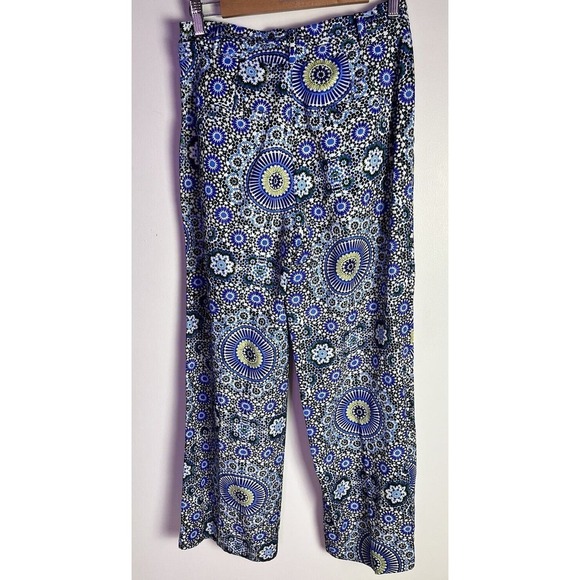 Banana Republic Pleated Blue Floral Boho Wide Leg Belted Sz 2 Silky Pants - Picture 11 of 14